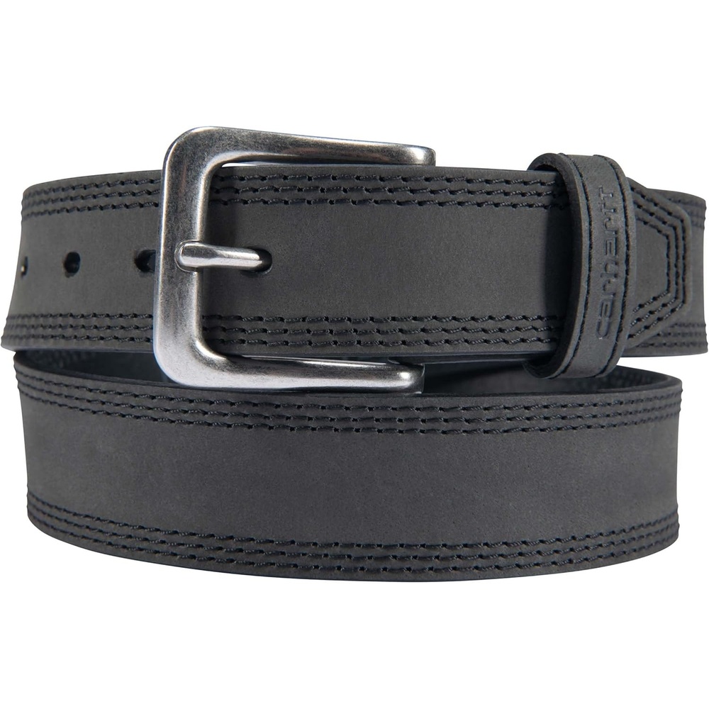 imageCarhartt Mens Casual Top Grain Saddle Leather Triple Stitch BeltBlack W Brushed Nickel Finish