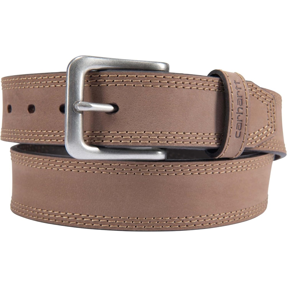 imageCarhartt Mens Casual Top Grain Saddle Leather Triple Stitch BeltBrown W Brushed Nickel Finish