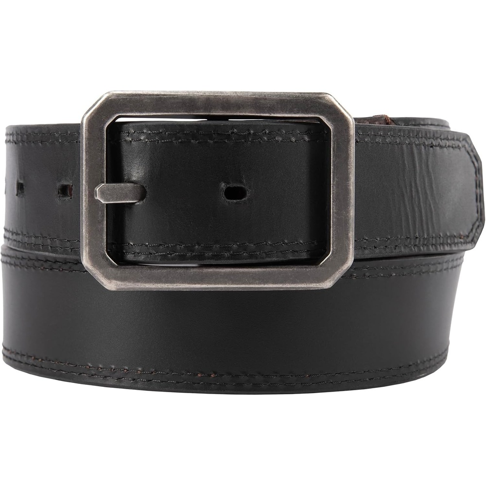 imageCarhartt Mens Durable Full Grain Leather Reversible Center Bar Buckle Belt WRugged Antique Nickel HardwareBrownBlack