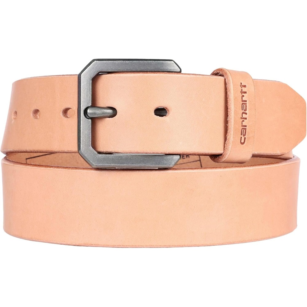 imageCarhartt Mens Durable Full Grain Saddle Leather Classic Belts WRugged Antique Nickel HardwareLt Natural