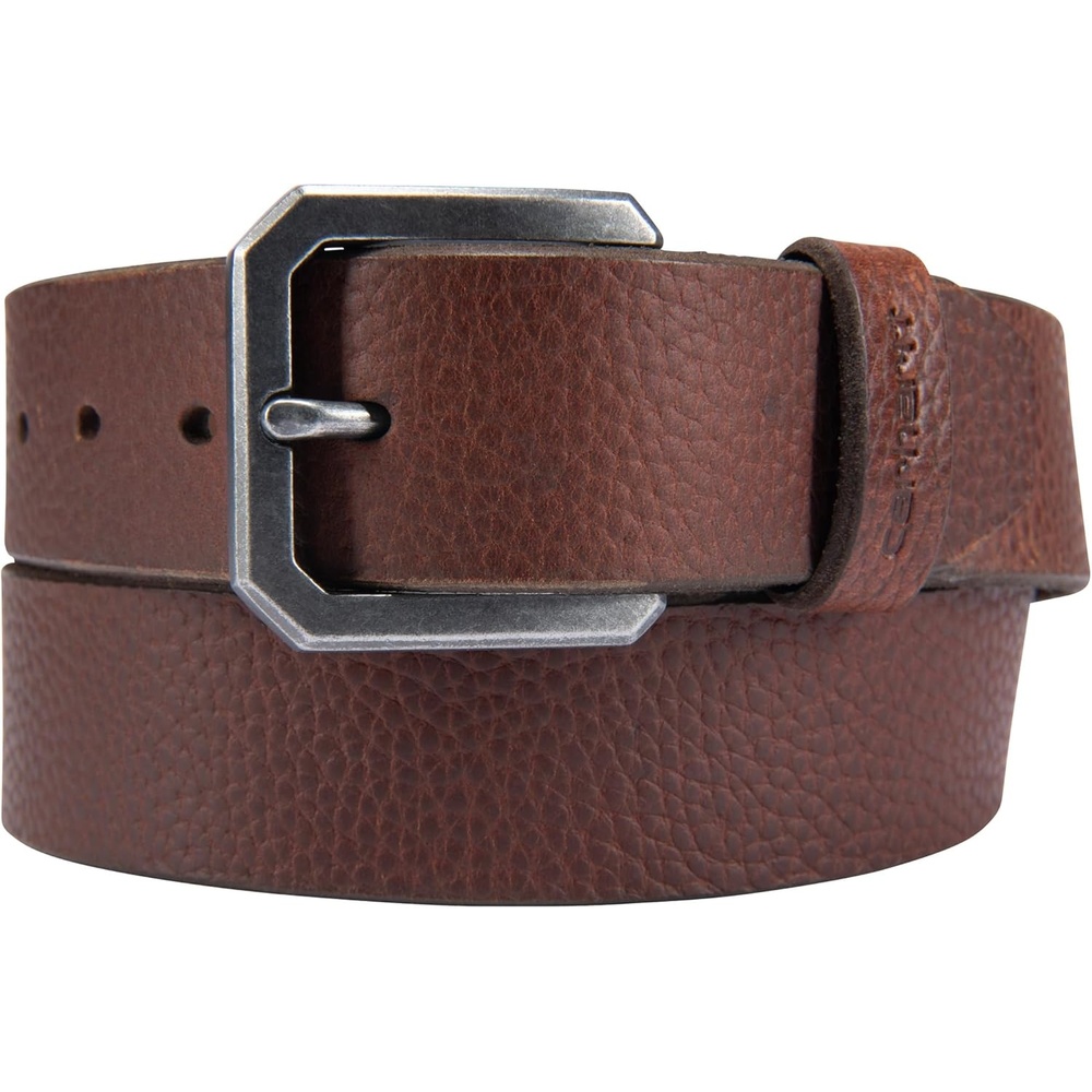 imageCarhartt Mens Durable Full Grain Saddle Leather Classic Belts WRugged Antique Nickel HardwareRed Brown