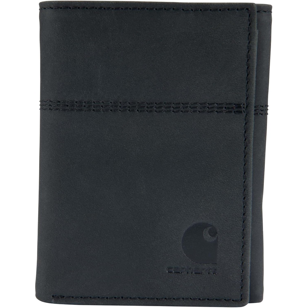 imageCarhartt Mens Full Grain Saddle Leather Wallets RFID Blocking Bifold Trifold and Front Pocket Options Gifts for MenBlack Trifold