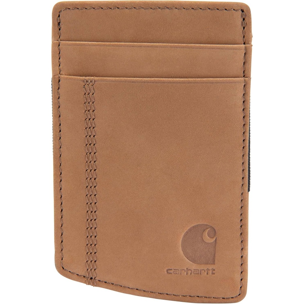 imageCarhartt Mens Full Grain Saddle Leather Wallets RFID Blocking Bifold Trifold and Front Pocket Options Gifts for MenCarhartt Brown Front Pocket
