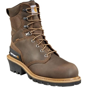 Carhartt 8” Waterproof Leather Logger Boot – Composite Toe Work Boots for Men with Goodyear Welt, Slip-Resistant Outsole, EH Rated(Crazy Horse Brown Oil Tanned – Insulated)