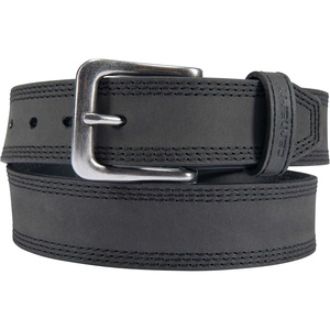 Carhartt Men’s Casual Top Grain Saddle Leather Triple Stitch Belt(Black W/ Brushed Nickel Finish)