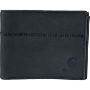 Carhartt Men’s Full Grain Saddle Leather Wallets, RFID Blocking Bifold, Trifold, and Front Pocket Options, Gifts for Men(Black (Bifold))