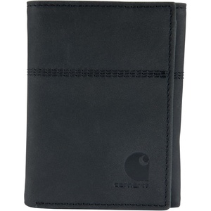 Carhartt Men’s Full Grain Saddle Leather Wallets, RFID Blocking Bifold, Trifold, and Front Pocket Options, Gifts for Men(Black (Trifold))