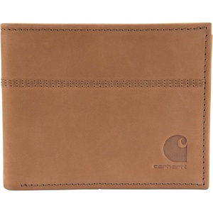 Carhartt Men’s Full Grain Saddle Leather Wallets, RFID Blocking Bifold, Trifold, and Front Pocket Options, Gifts for Men(Carhartt Brown (Bifold))