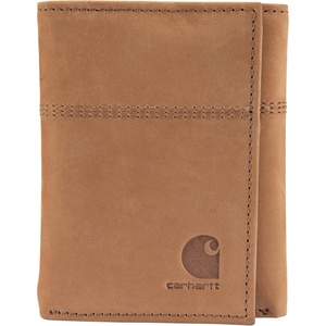 Carhartt Men’s Full Grain Saddle Leather Wallets, RFID Blocking Bifold, Trifold, and Front Pocket Options, Gifts for Men(Carhartt Brown (Trifold))