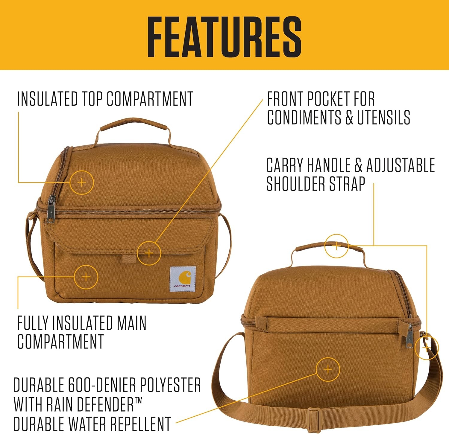 image:imageCarhartt 12 Can Two Compartment Lunch Box Durable FullyInsulated Lunch Bag for Women amp Men Large Lunchbox GravelLarge Lunchbox Blind Duck Camo