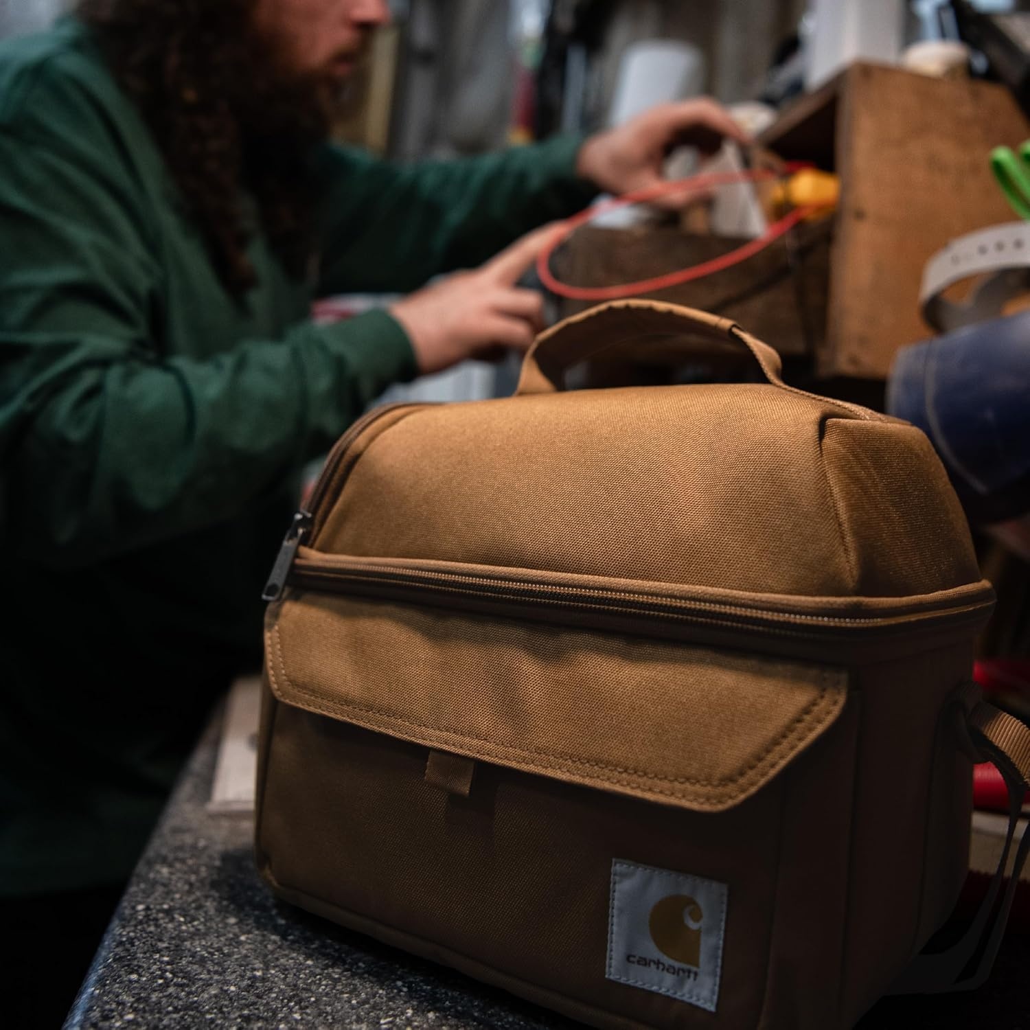image:imageCarhartt 12 Can Two Compartment Lunch Box Durable FullyInsulated Lunch Bag for Women amp Men Large Lunchbox GravelLarge Lunchbox Greenstone