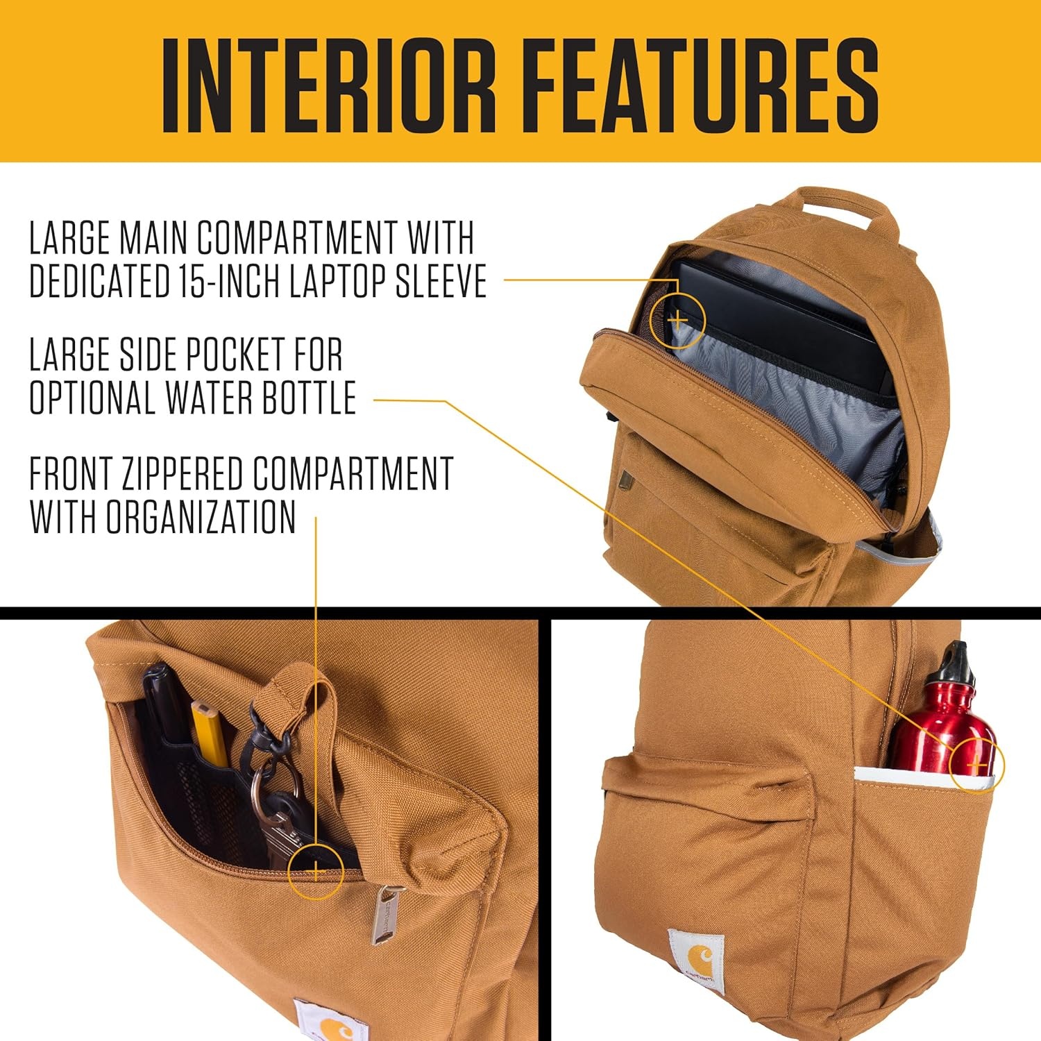 image:imageCarhartt 21L Classic Laptop Backpack WaterResistant Pack W 15 Laptop Sleeve and Organizational Compartments Carhartt BrownGravel