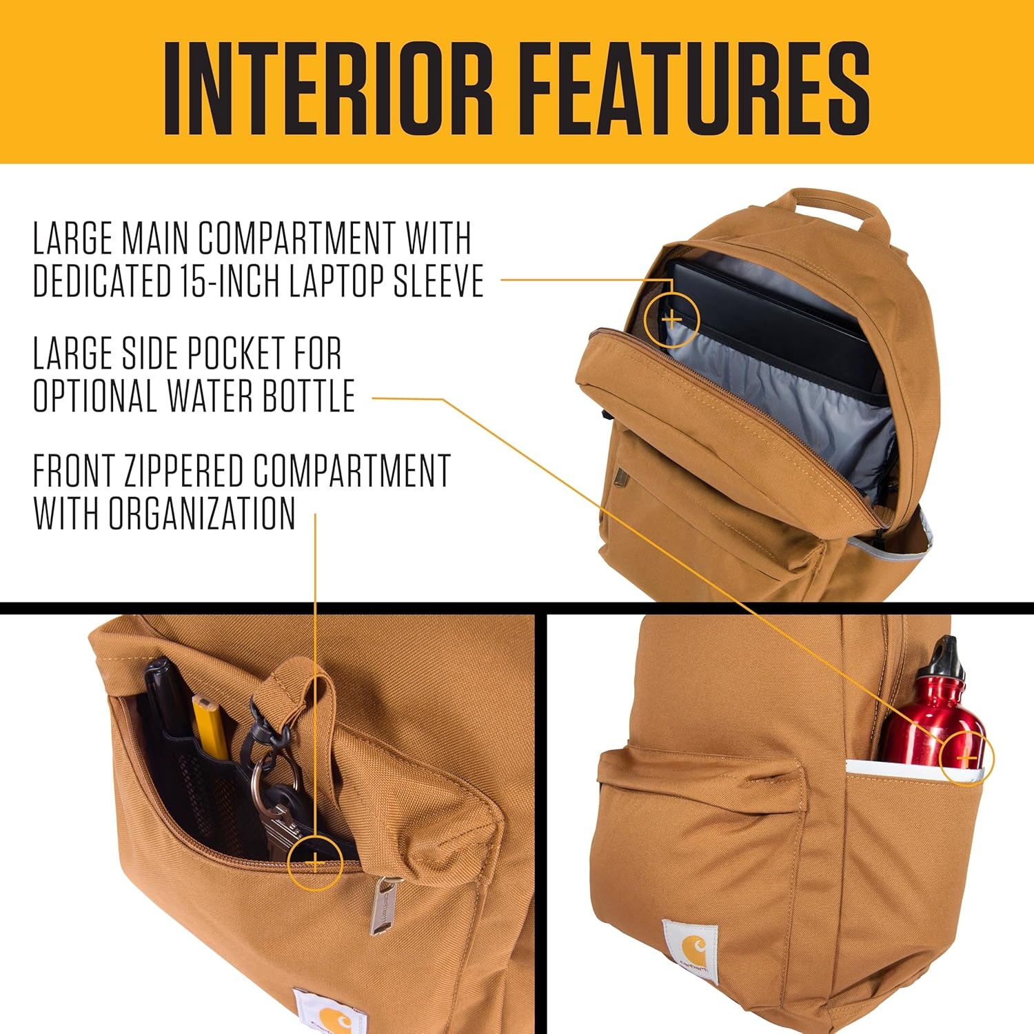 image:imageCarhartt 21L Classic Laptop Backpack WaterResistant Pack W 15 Laptop Sleeve and Organizational Compartments Carhartt BrownWorkwear Blue