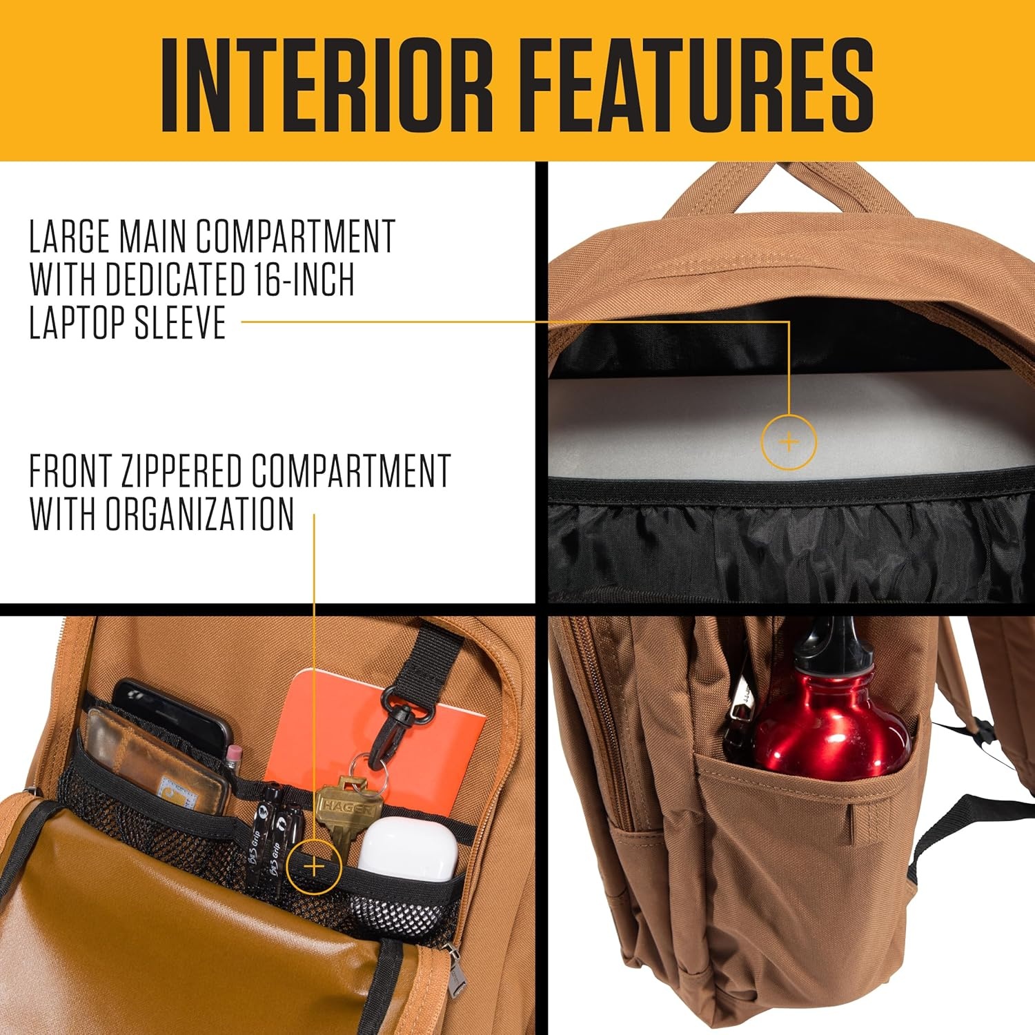 image:imageCarhartt 25L Classic Laptop Backpack Durable WaterResistant Pack W 16 Laptop Sleeve and Multiple Organizational Compartments Carhartt BrownCarhartt Brown