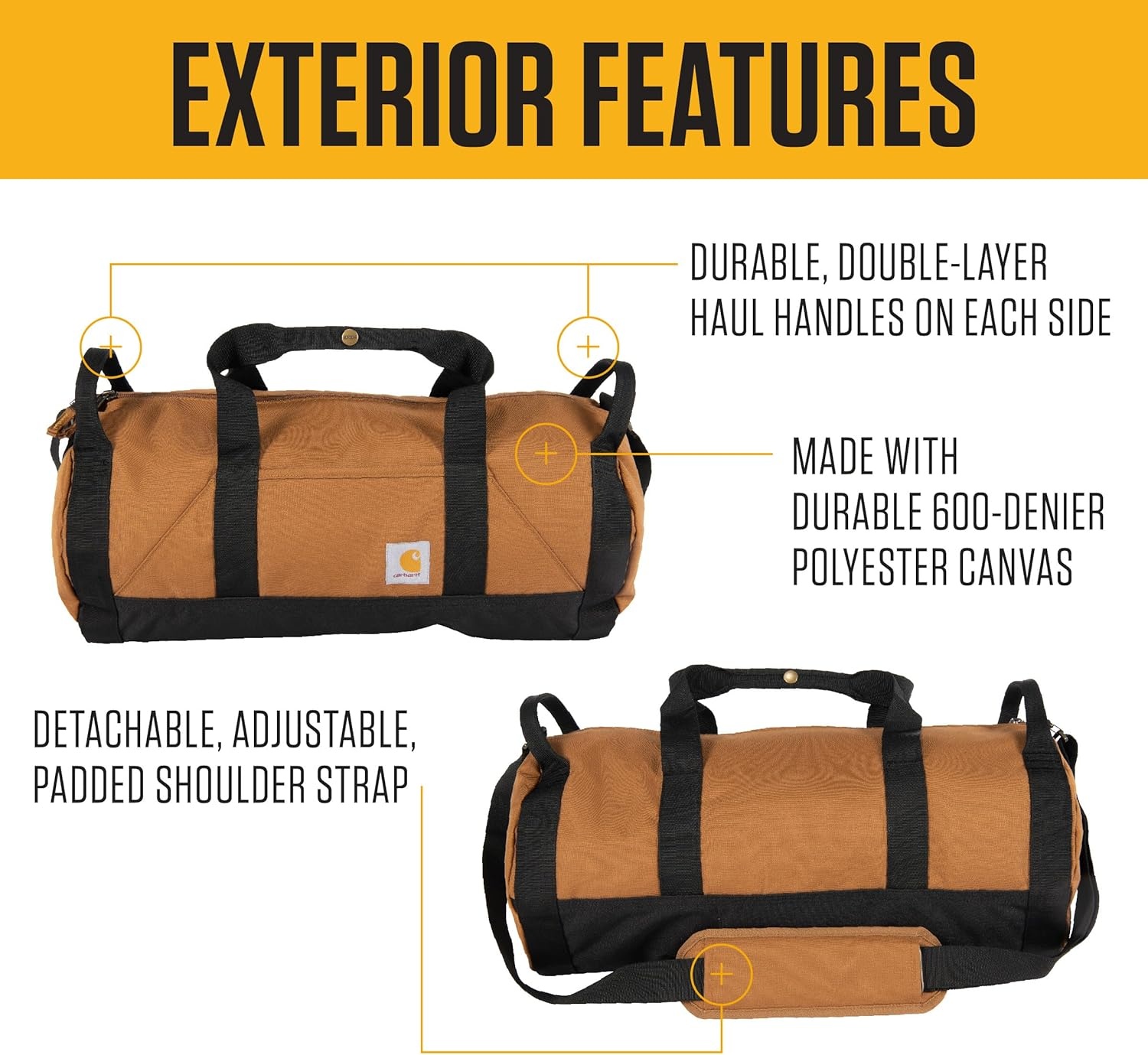 image:imageCarhartt Classic Round Duffel with Utility Pouch HeavyDuty WaterResistant Packable Gear Bag for Jobsite Gym and TravelBlack