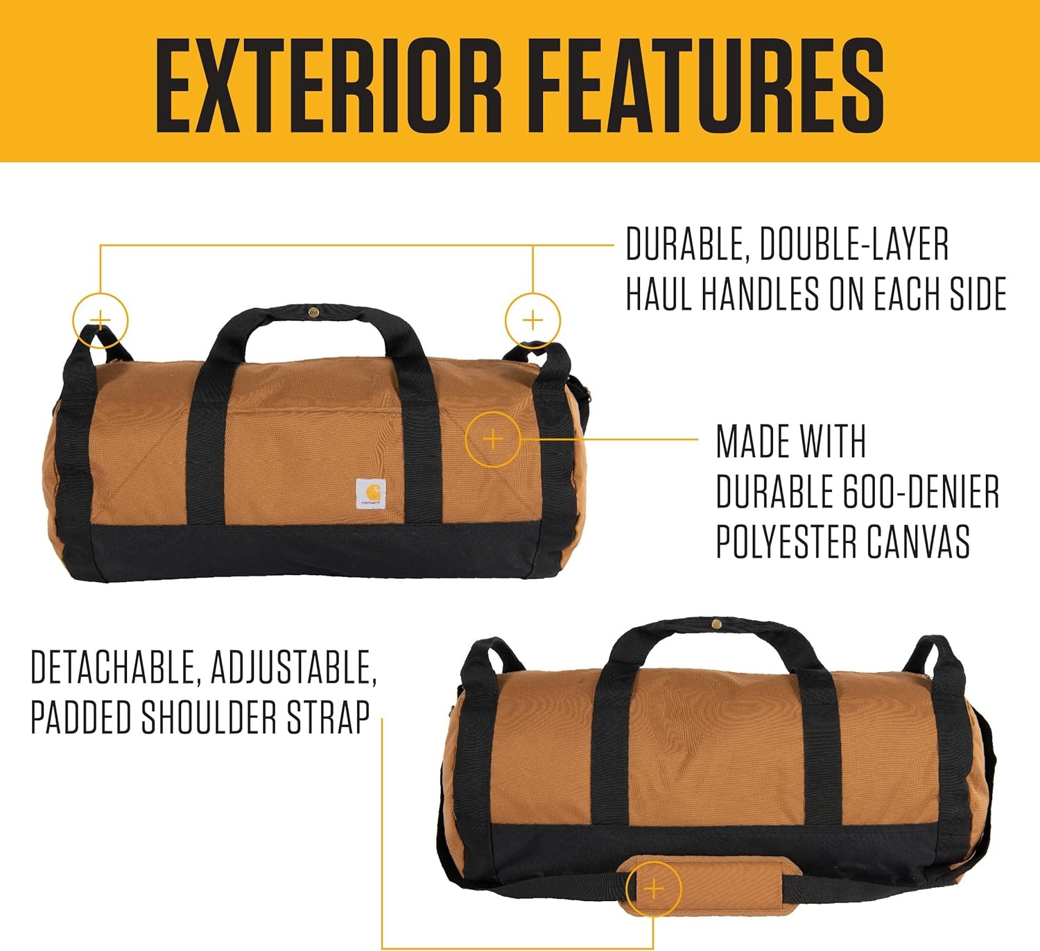 image:imageCarhartt Classic Round Duffel with Utility Pouch HeavyDuty WaterResistant Packable Gear Bag for Jobsite Gym and TravelBlack
