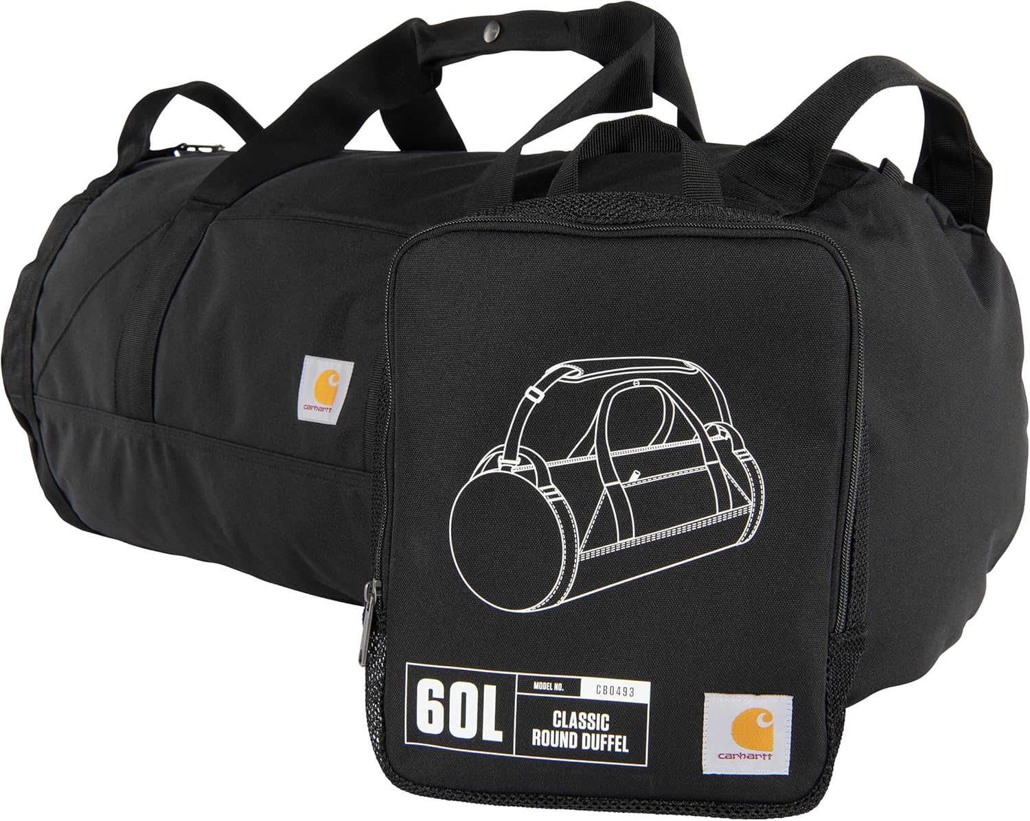 image:imageCarhartt Classic Round Duffel with Utility Pouch HeavyDuty WaterResistant Packable Gear Bag for Jobsite Gym and TravelBlack