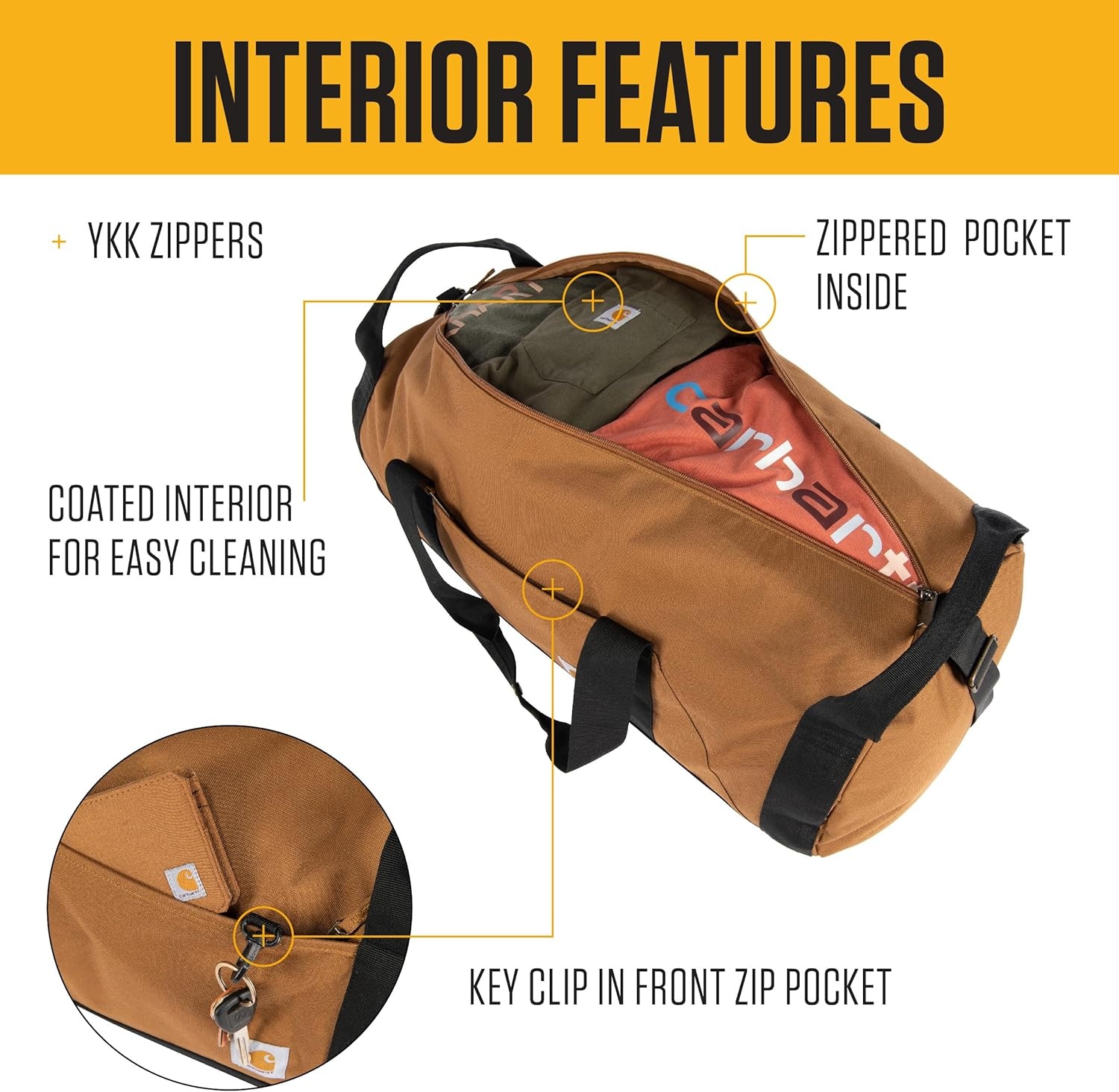 image:imageCarhartt Classic Round Duffel with Utility Pouch HeavyDuty WaterResistant Packable Gear Bag for Jobsite Gym and TravelBlack
