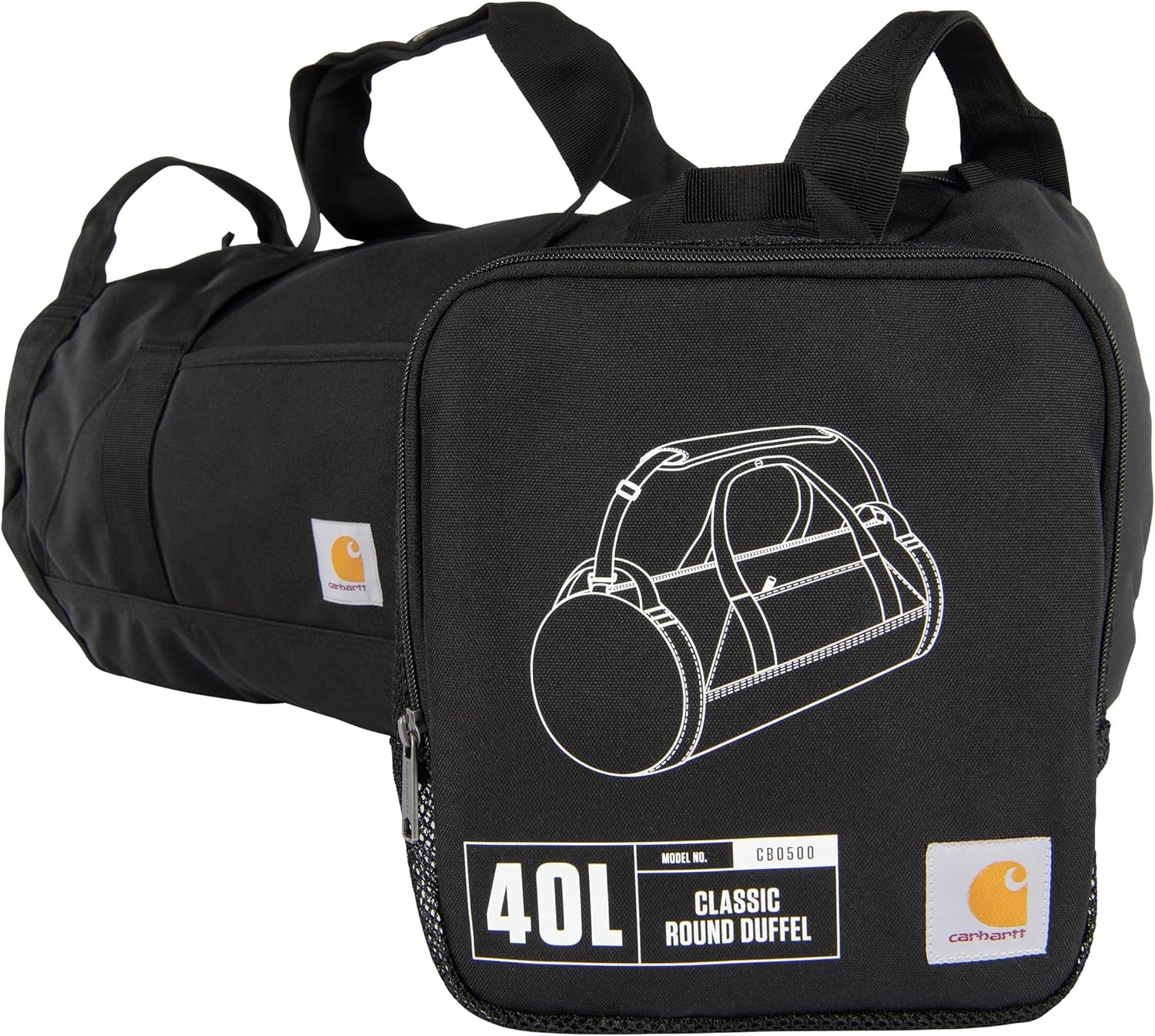 image:imageCarhartt Classic Round Duffel with Utility Pouch HeavyDuty WaterResistant Packable Gear Bag for Jobsite Gym and TravelBlack