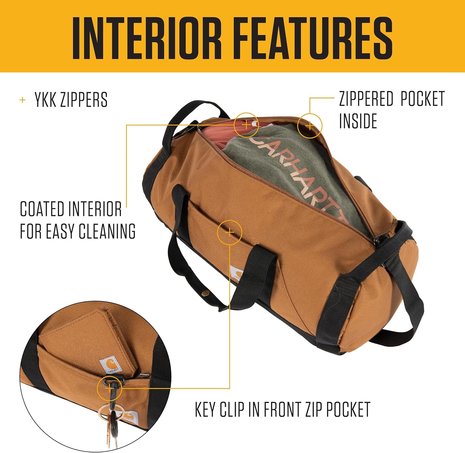 image:imageCarhartt Classic Round Duffel with Utility Pouch HeavyDuty WaterResistant Packable Gear Bag for Jobsite Gym and TravelBlack