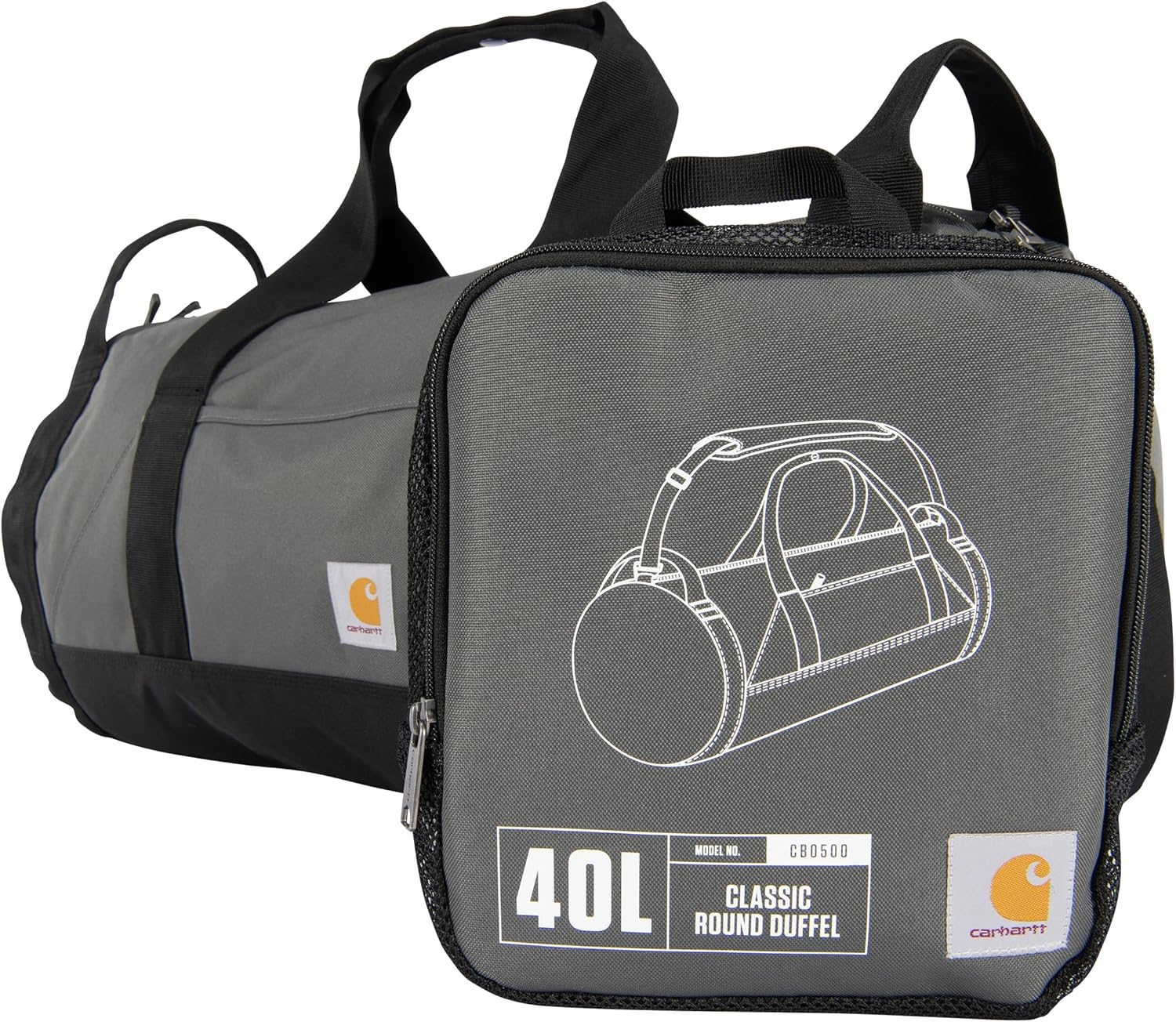 image:imageCarhartt Classic Round Duffel with Utility Pouch HeavyDuty WaterResistant Packable Gear Bag for Jobsite Gym and TravelGravel