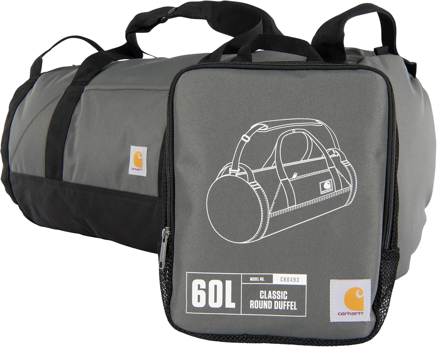 image:imageCarhartt Classic Round Duffel with Utility Pouch HeavyDuty WaterResistant Packable Gear Bag for Jobsite Gym and TravelGravel