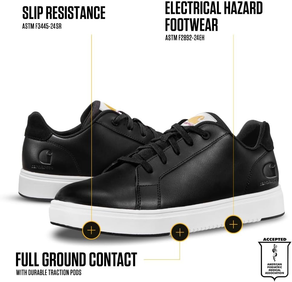 imageCarhartt Detroit Leather Sneakers for Men Comfortable Shoes for Men with Wide Toe Box Comfort Footbed and Midsole and SlipResistant OutsoleBlack