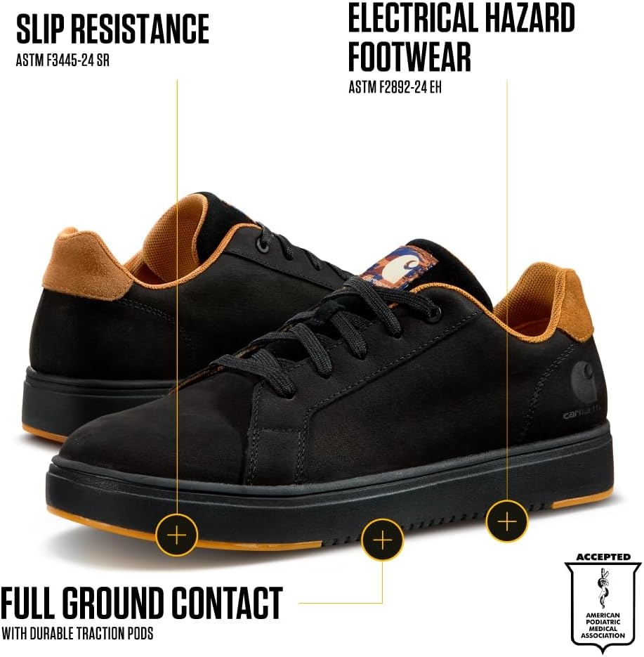 imageCarhartt Detroit Leather Sneakers for Men Comfortable Shoes for Men with Wide Toe Box Comfort Footbed and Midsole and SlipResistant OutsoleBlackBrown