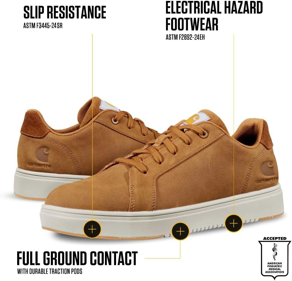 imageCarhartt Detroit Leather Sneakers for Men Comfortable Shoes for Men with Wide Toe Box Comfort Footbed and Midsole and SlipResistant OutsoleBrown