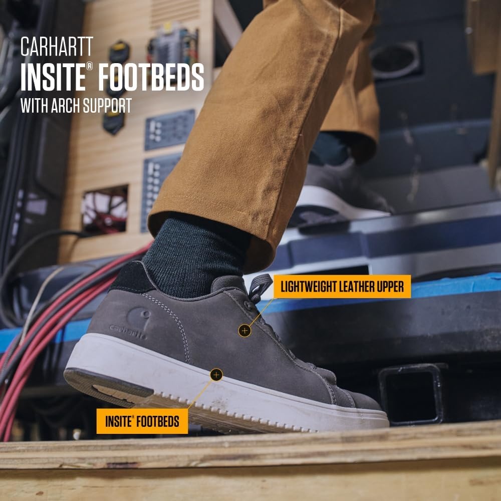 imageCarhartt Detroit Leather Sneakers for Men Comfortable Shoes for Men with Wide Toe Box Comfort Footbed and Midsole and SlipResistant OutsoleMedium Grey