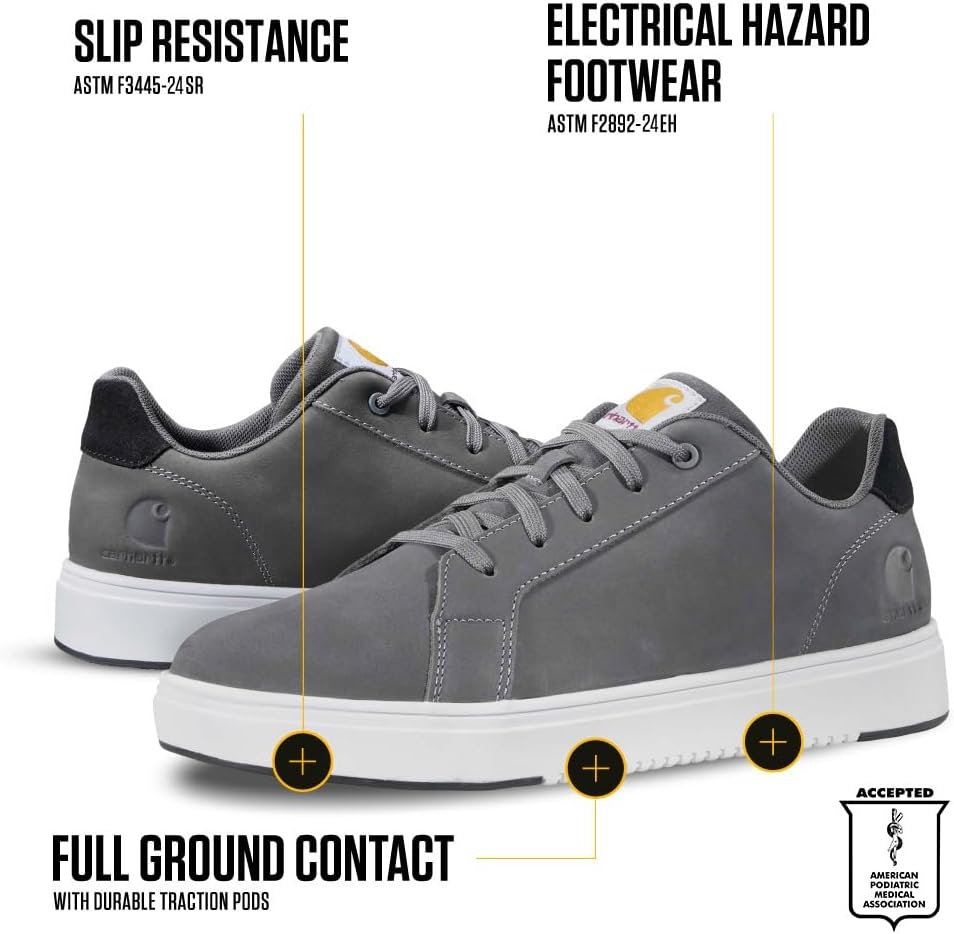 imageCarhartt Detroit Leather Sneakers for Men Comfortable Shoes for Men with Wide Toe Box Comfort Footbed and Midsole and SlipResistant OutsoleMedium Grey