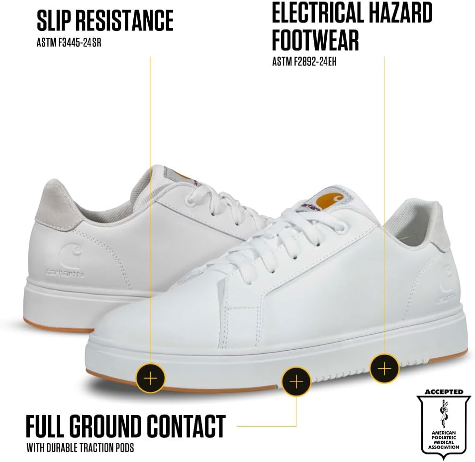 imageCarhartt Detroit Leather Sneakers for Men Comfortable Shoes for Men with Wide Toe Box Comfort Footbed and Midsole and SlipResistant OutsoleWhite