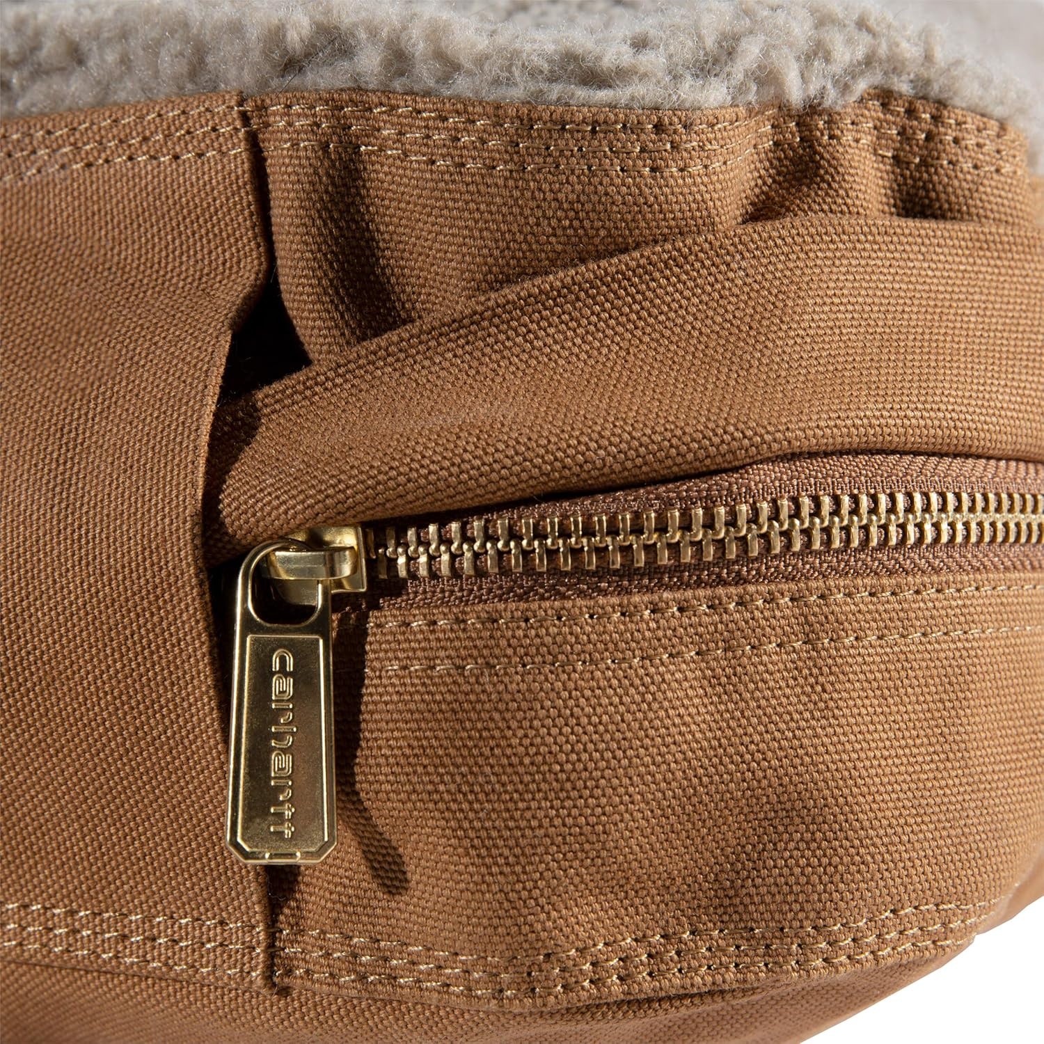 imageCarhartt Durable Canvas Pet Bed Water Resistant Firm Duck Dog Bed Carhartt Brown Sherpa Top MediumCarhartt Brown Sherpa Top