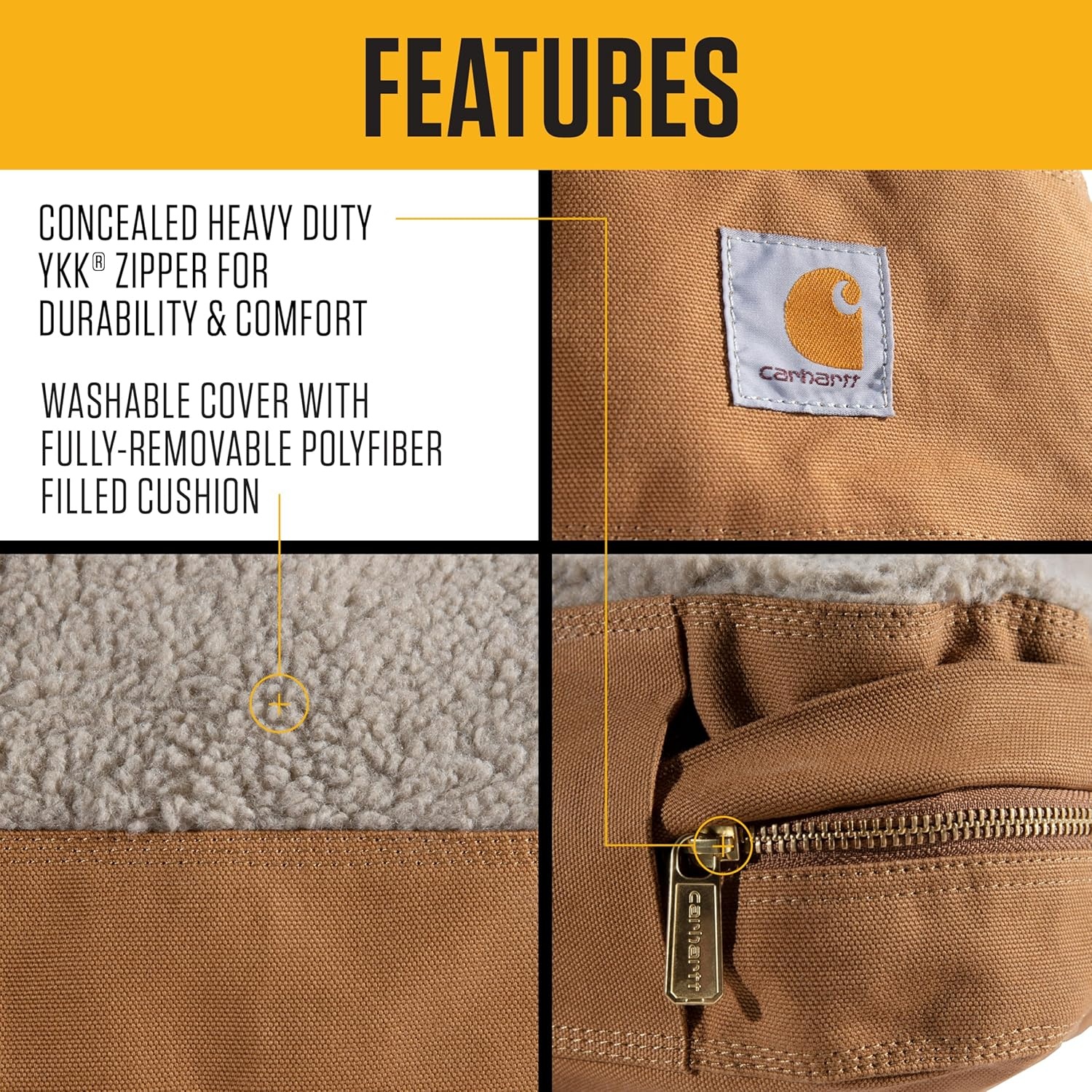 imageCarhartt Durable Canvas Pet Bed Water Resistant Firm Duck Dog Bed Carhartt Brown Sherpa Top MediumCarhartt Brown Sherpa Top