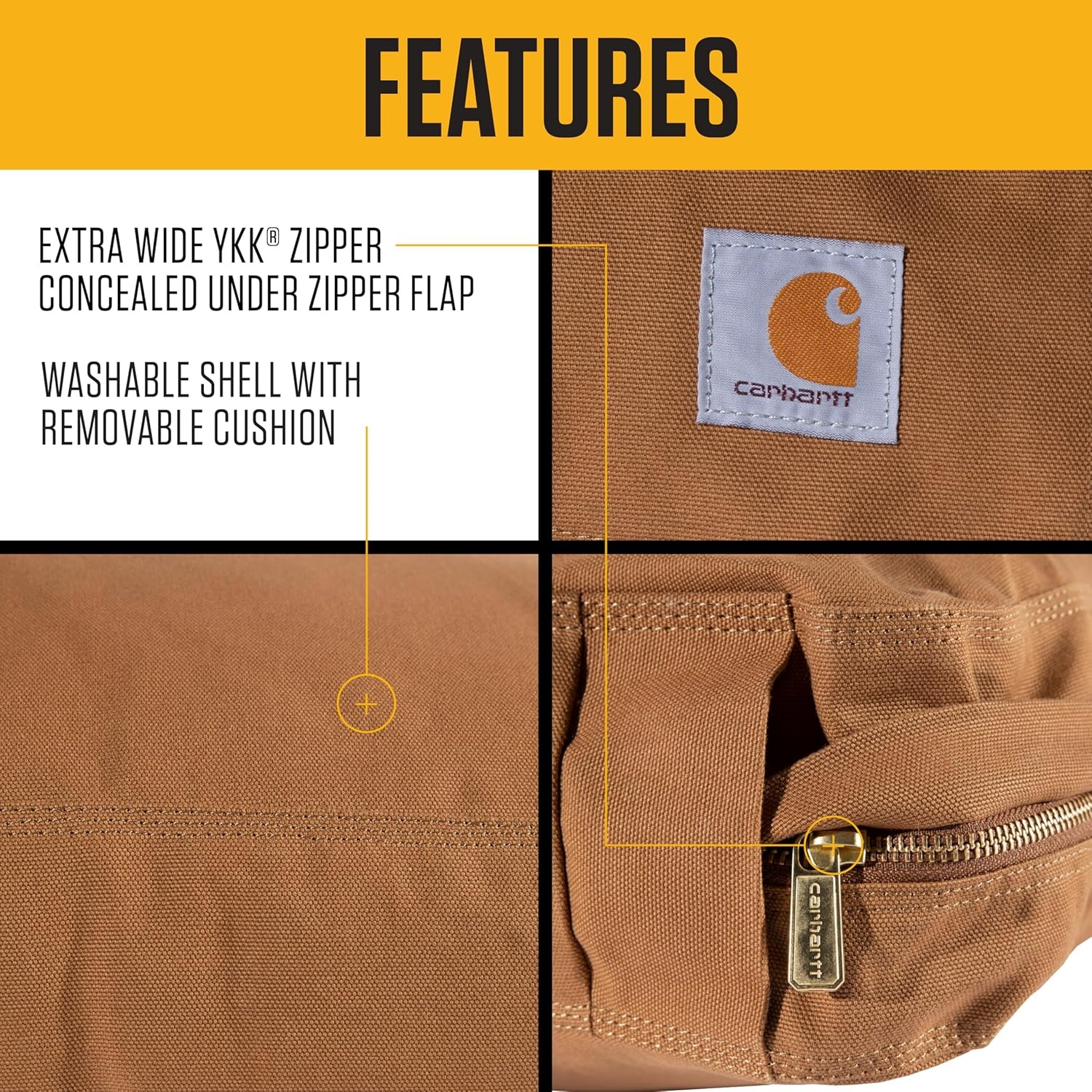 imageCarhartt Durable Canvas Pet Bed Water Resistant Firm Duck Dog Bed Carhartt Brown Sherpa Top MediumDark Brown