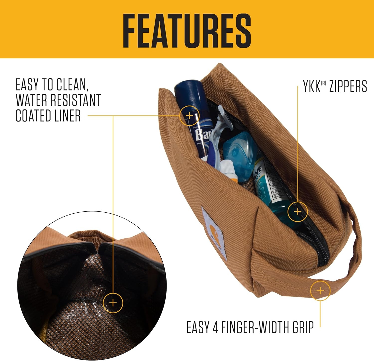 image:imageCarhartt Durable Travel Kit Organize Essentials Wthe Water Resistance Toiletry Bag BlackCarhartt Brown
