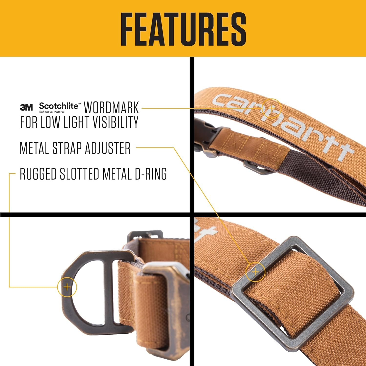imageCarhartt Field Dog Collar Fully Adjustable Durable 600Denier Fabric WReflective Wordmark for Visibility Carhartt Brown MediumGravel