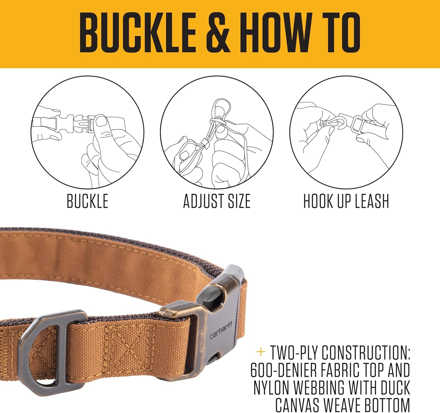 imageCarhartt Field Dog Collar Fully Adjustable Durable 600Denier Fabric WReflective Wordmark for Visibility Carhartt Brown MediumOak Leaf