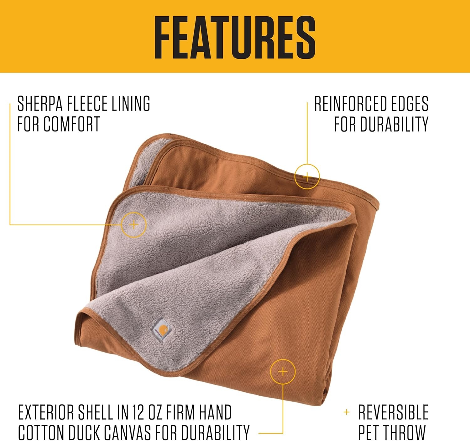 imageCarhartt Firm Duck SherpaLined Throw Blanket Reversible Pet Blanket Carhartt Brown FleeceCanvas