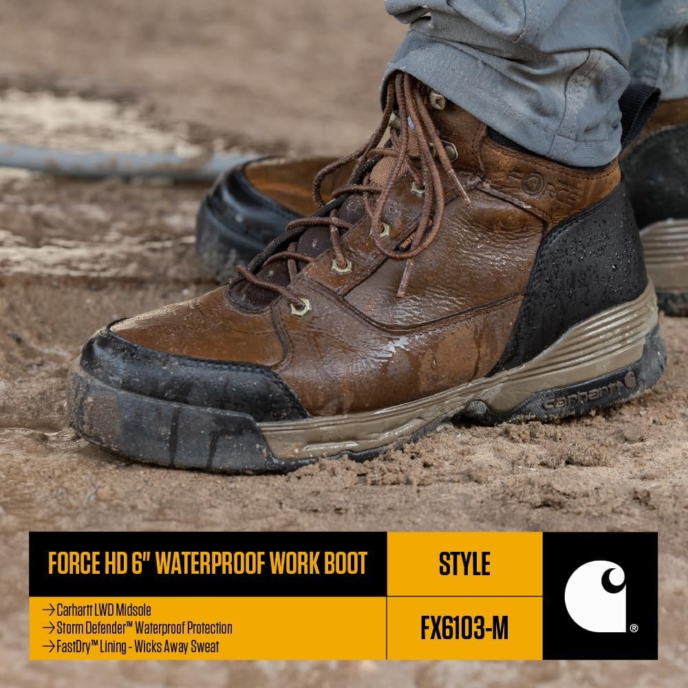 imageCarhartt Force HD 6 Soft Toe Work Boots for Men Waterproof Slip Resistant Insite Cushioned Electrical Hazard RatedBrown