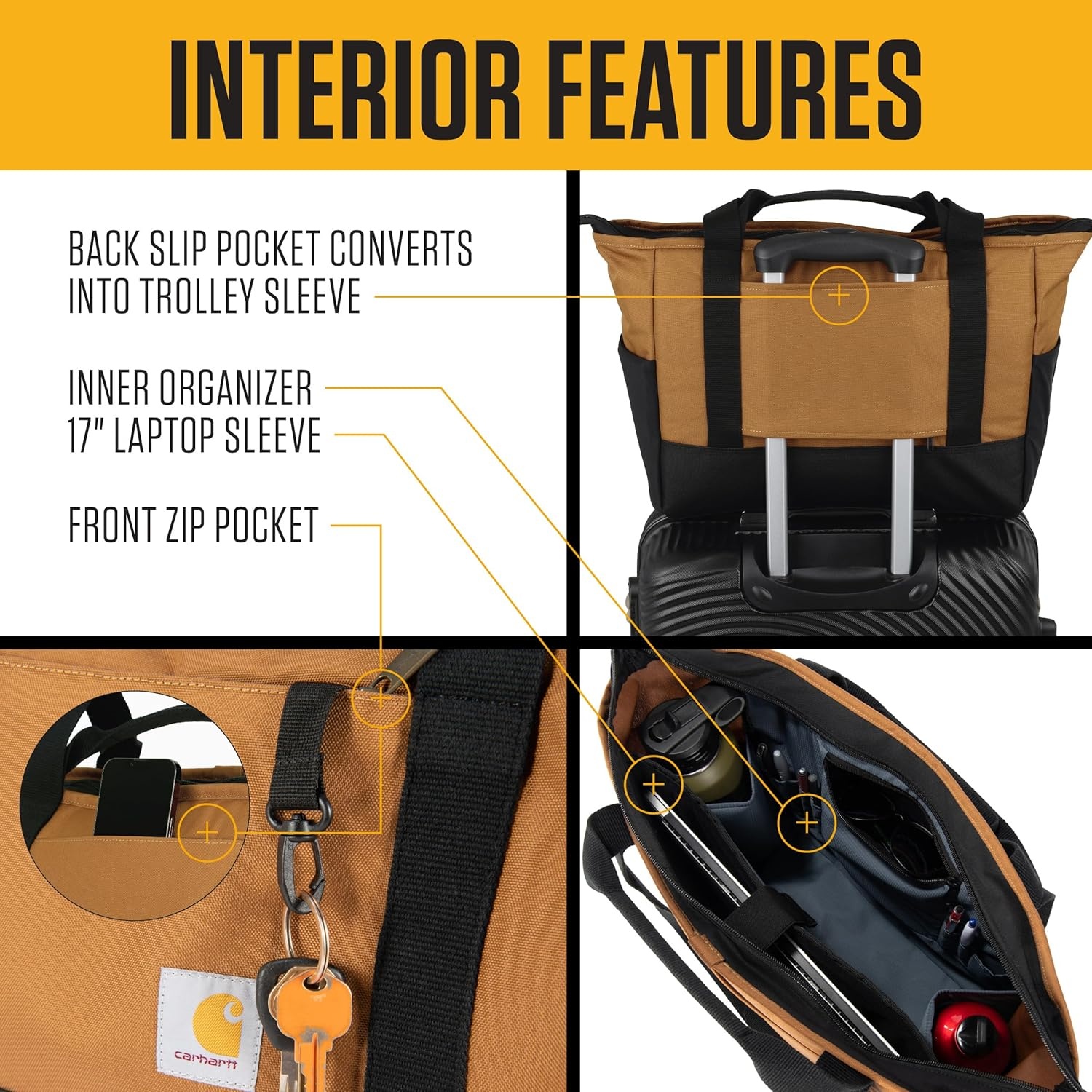 image:imageCarhartt Horizontal Zip Classic Laptop Tote Bag Durable Water Repellent Material W 17 Tablet SleeveBlack