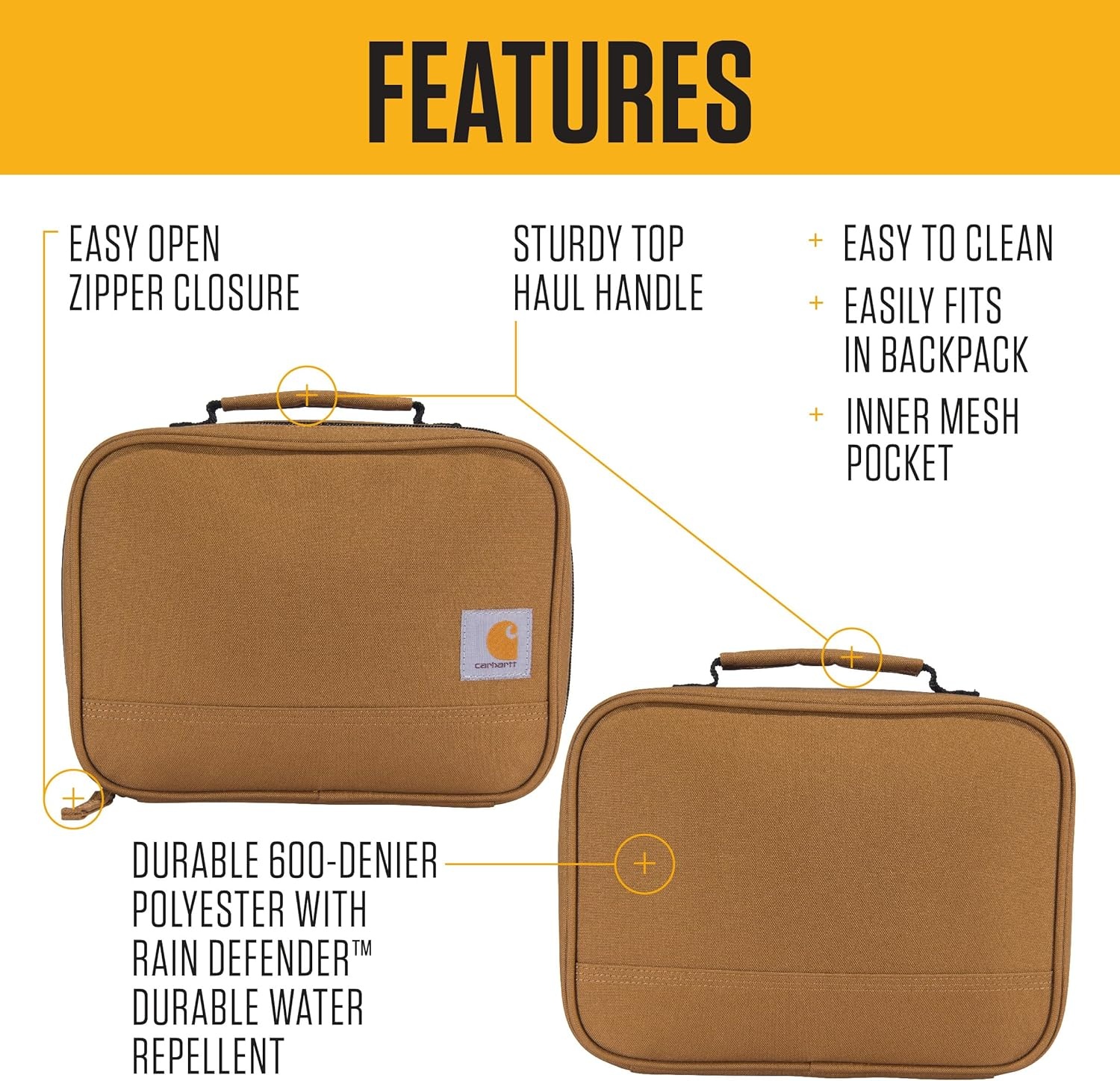 image:imageCarhartt Insulated Lunch Cooler For Men and Women Fully Insulated Lunch Pale for Everyday Use Carhartt Brown4 Can Carhartt Brown