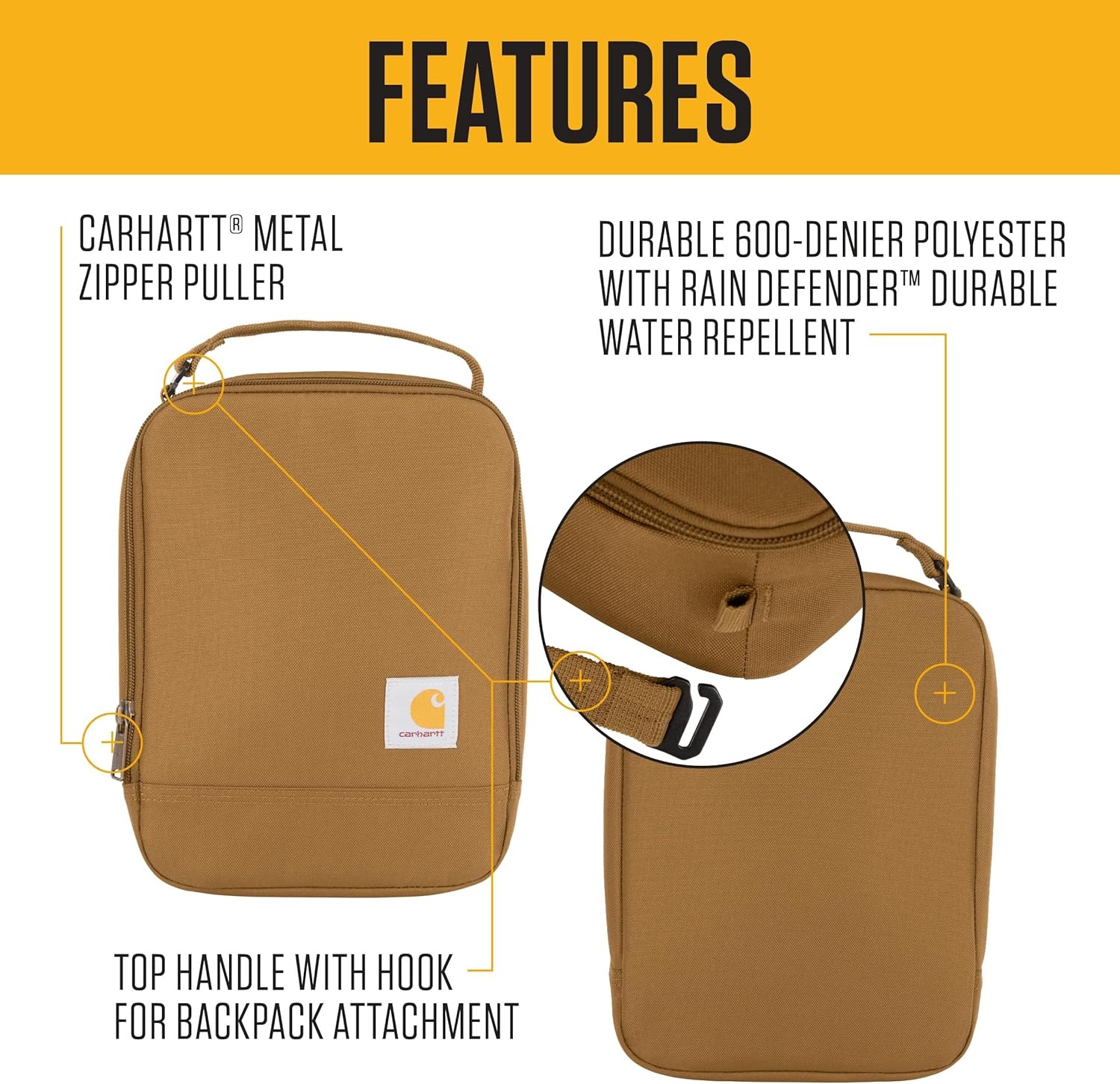 image:imageCarhartt Insulated Lunch Cooler For Men and Women Fully Insulated Lunch Pale for Everyday Use Carhartt BrownPort
