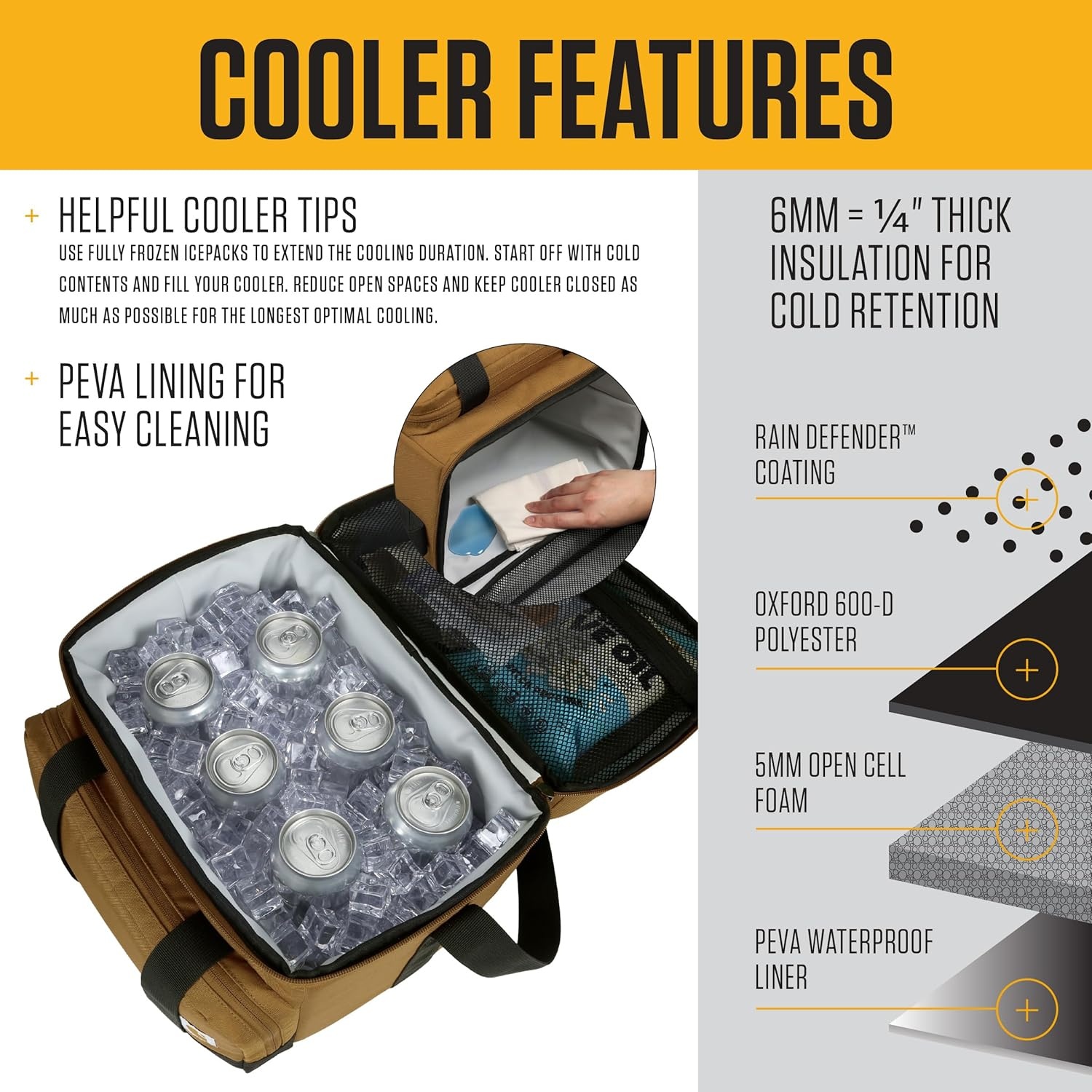 image:imageCarhartt Insulated Two Compartment Cooler Durable Water Repellent Material WFront Zippered Pocket for Camping Beach amp TravelBlack