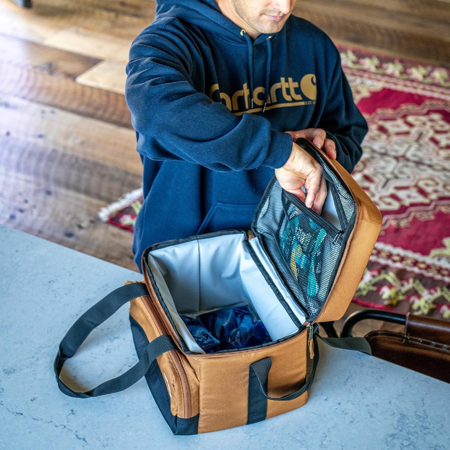 image:imageCarhartt Insulated Two Compartment Cooler Durable Water Repellent Material WFront Zippered Pocket for Camping Beach amp TravelBlack