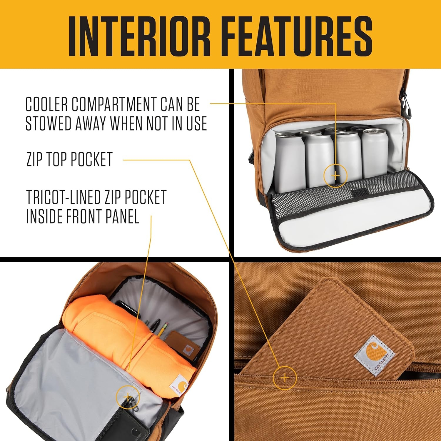image:imageCarhartt Insulated Two Compartment Cooler Durable Water Repellent Material WFront Zippered Pocket for Camping Beach amp TravelBlack