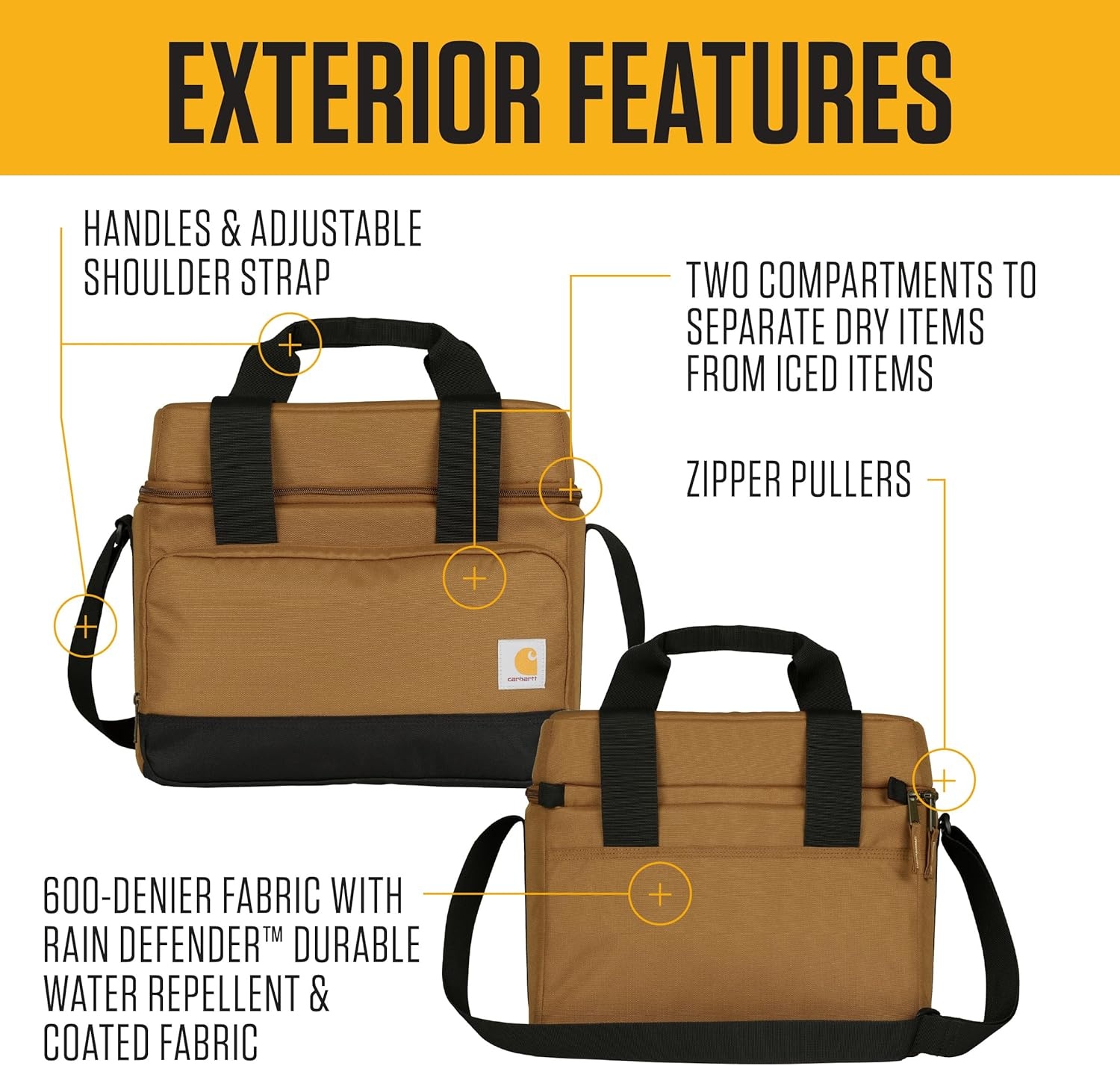image:imageCarhartt Insulated Two Compartment Cooler Durable Water Repellent Material WFront Zippered Pocket for Camping Beach amp TravelCarhartt Brown