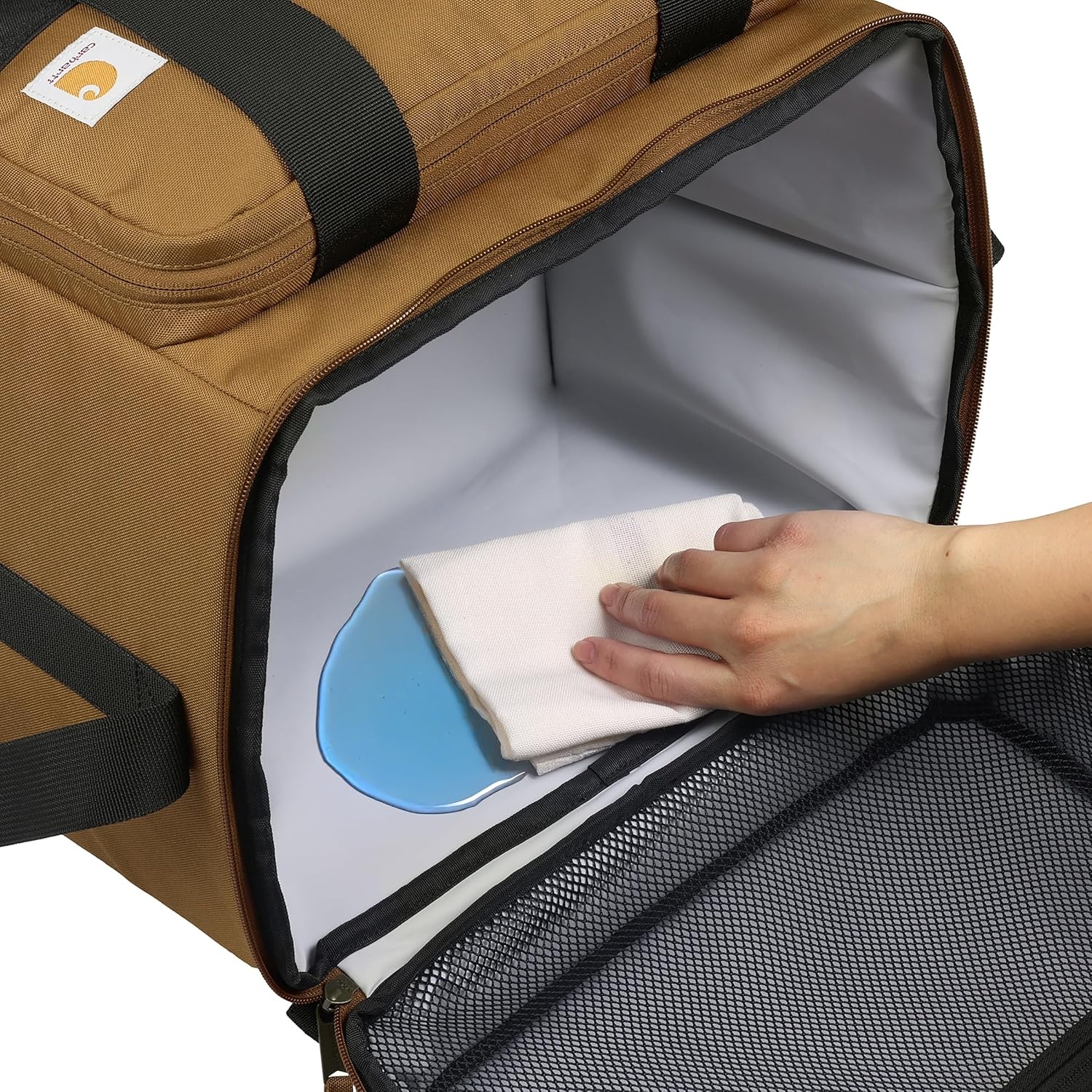 image:imageCarhartt Insulated Two Compartment Cooler Durable Water Repellent Material WFront Zippered Pocket for Camping Beach amp TravelCarhartt Brown