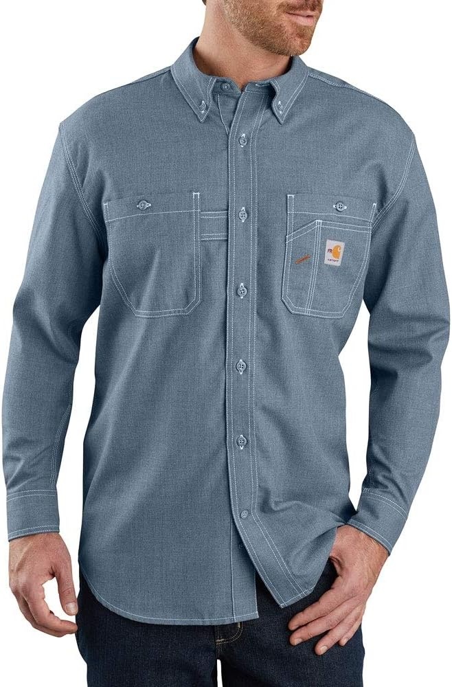 image:imageCarhartt Mens 104138 FlameResistant Force Lightweight Long Sleeve ShSteel Blue