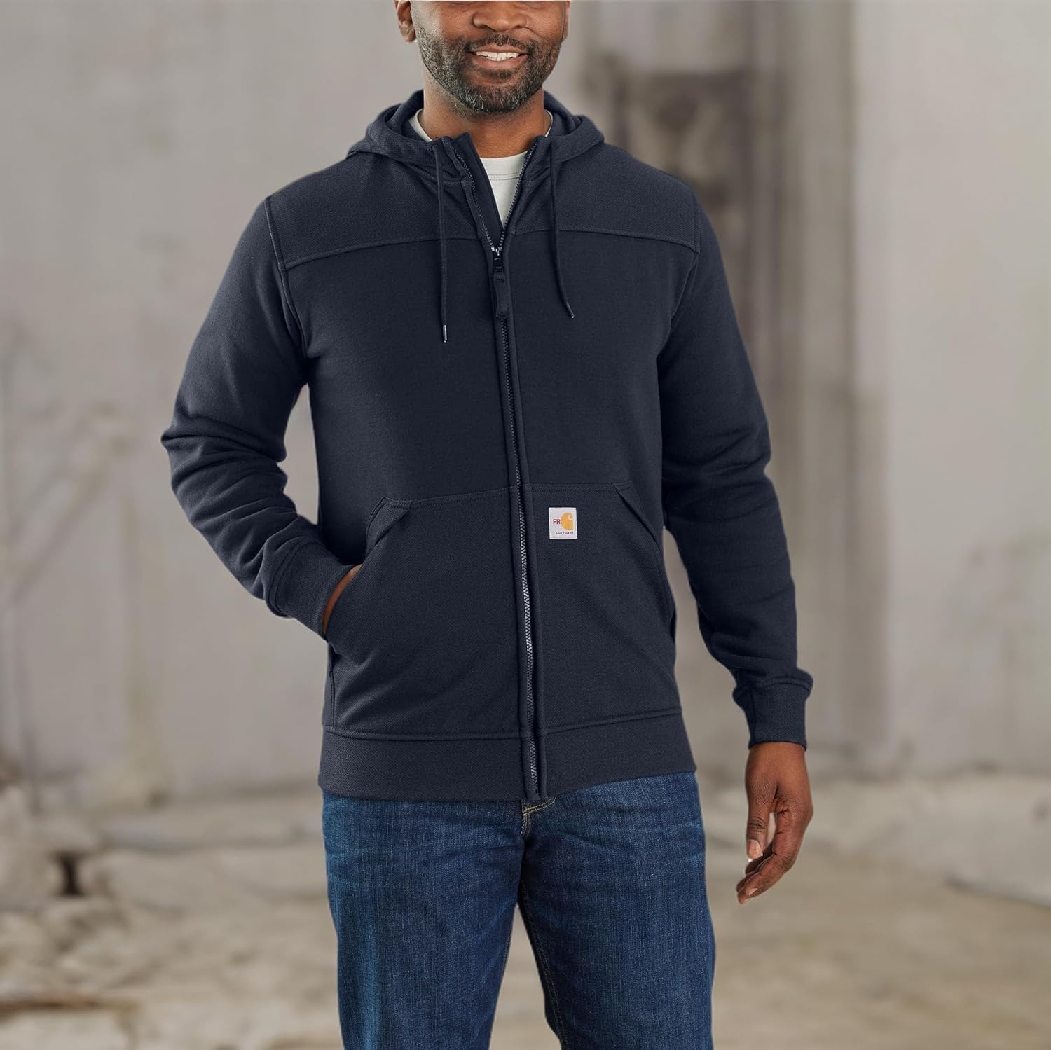 image:imageCarhartt Mens 105010 Flame Resistant Rain Defender Relaxed Fit FleeceNavy